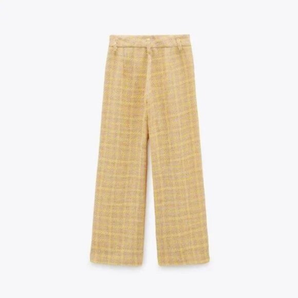 NWT Zara yellow tan & white tweed cropped wide leg culottes, L - Picture 7 of 10